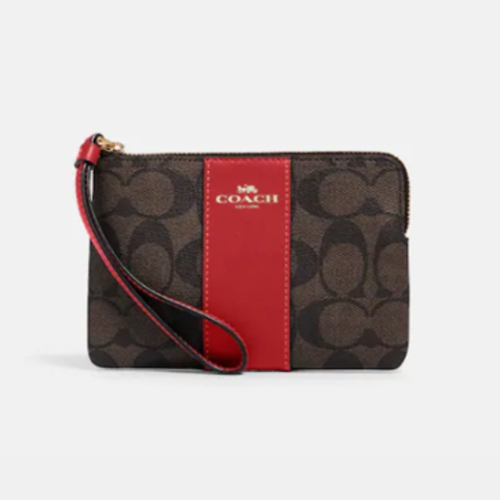 new coach wallet, gold brown and red.